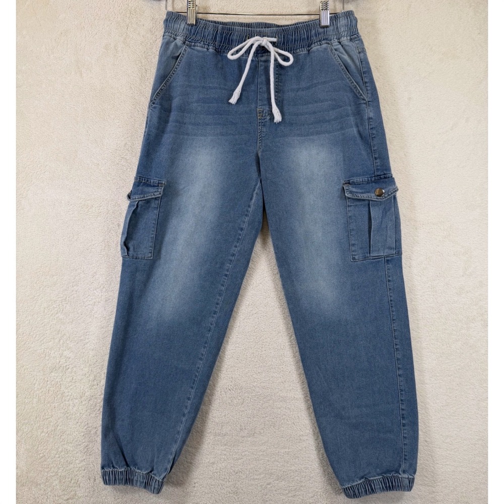 VIP Jeans Womens Medium Wash Denim Cargo Joggers Elastic Waist Size 11/30